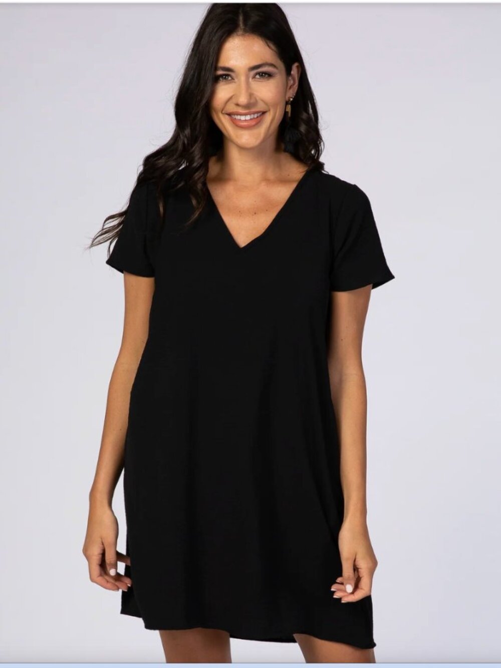Pinkblush Black V-Neck Short Sleeve Maternity Dress (M)